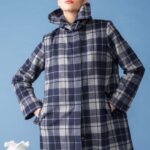 trench invernale in check con tasche e colletto