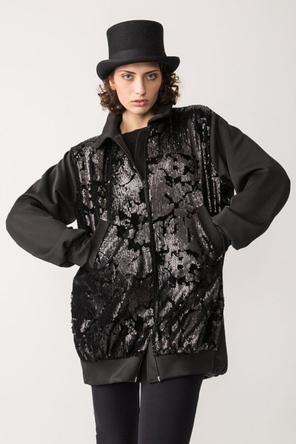 bomber donna con paillettes tessuto tecnico