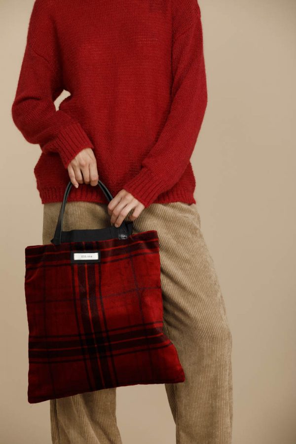borsa in lana con manici in pelle
