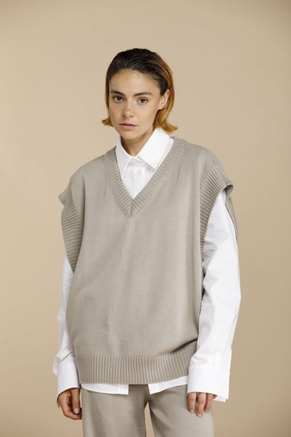 gilet in lana con scollo a V e giro maniche ampio