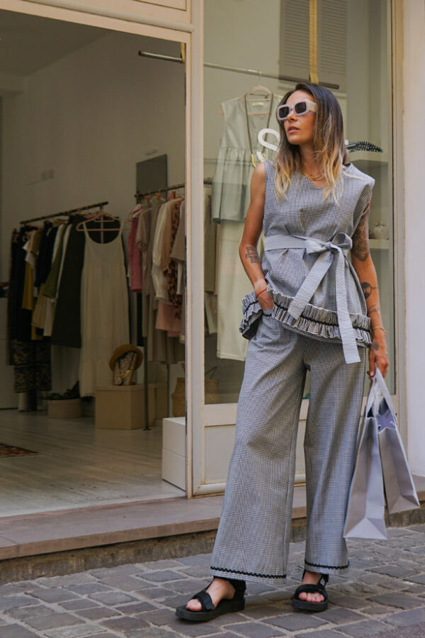 completo a quadretti pantalone donna cerimonia primavera estate GiottaLab Rimini